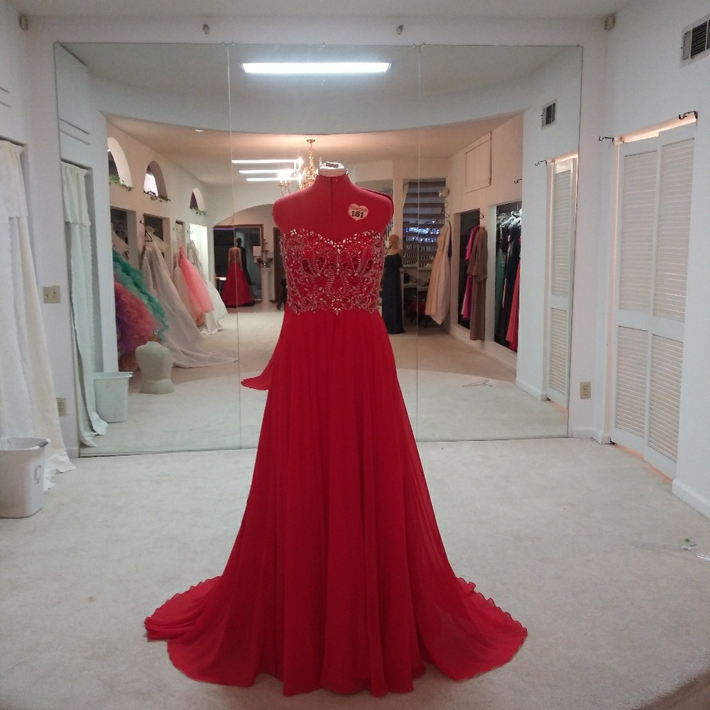 Red Sequin/beaded strapless gown